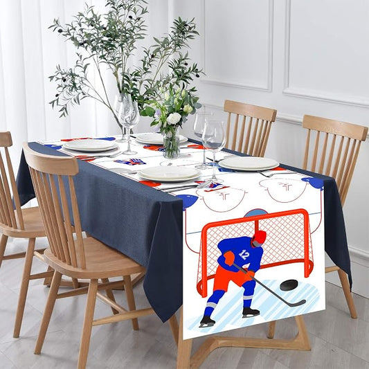 Ice Hockey Sports Theme Table Runner, Ice Sports Game Linen Fabric Table Runner for Everyday Use 72 x 13 Inches, Washable Table Cover for Indoor Outdoor Kitchen Dining Table Decor