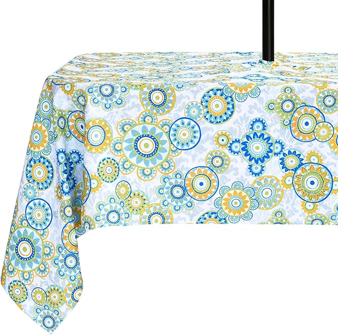 Poise3EHome Outdoor Tablecloth Rectangle with Umbrella Hole Waterproof Flower Tablecloth for Spring Easter Picnic Party Patio Table Camping, Floral (52X70 Zipper)