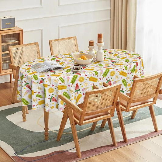 Horaldaily Summer Tablecloth 60 x 84 Inch Oval Tropical Popsicle Bamboo | Ice Cream Orange Sunshine Seasonal Washable Table Cover for Party Picnic Dinner Decor