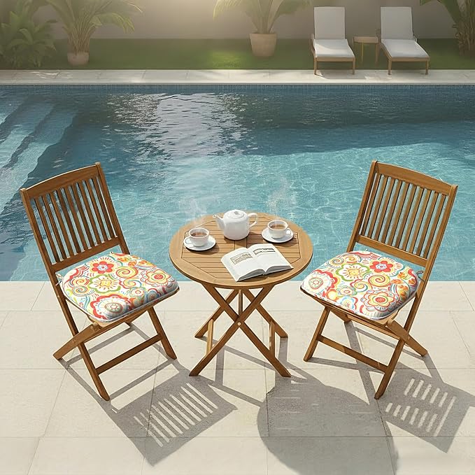 DYTXIII Set of 2 Outdoor Chair Cushions with Ties,Water Repellent Patio Chair Pads 17"x 16" for Outdoor Furniture,Round Corner Seat Cushions for Garden Yard Kitchen Flower Red