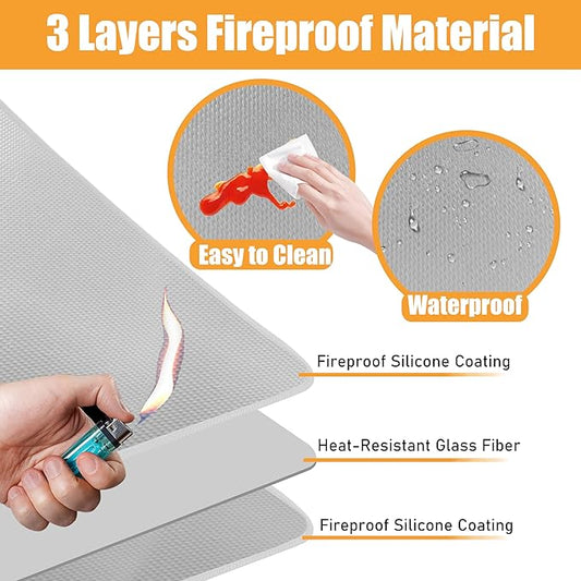 Gray 24x36 Inchs Heat Resistant Mat for Outdoor Grill Table,Fireproof Under Blackstone Griddle BBQ Mat,Air Fryer Mat,Indoor Fireplace Mat, Protect Your Table and Outdoor Grill Table(0.04in Thickness)