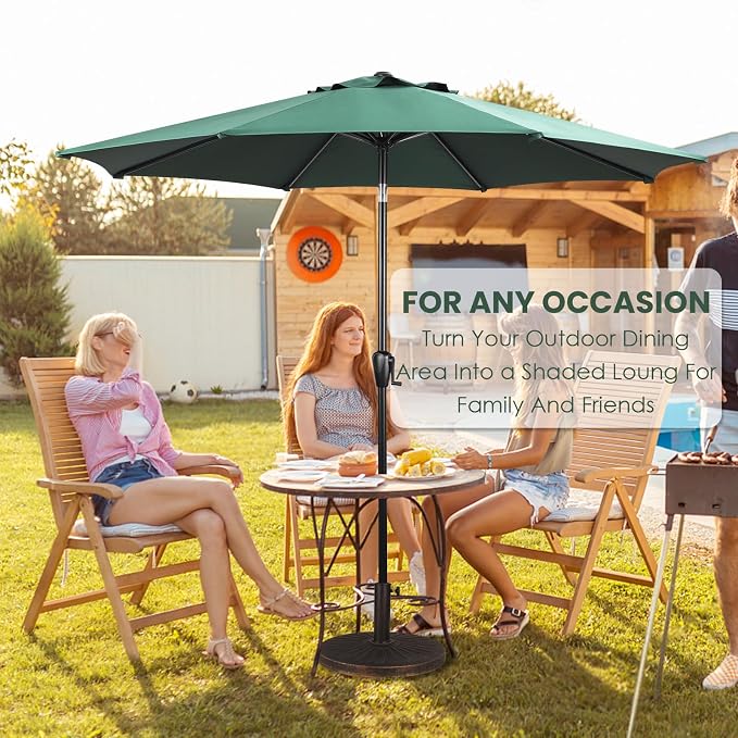 Sun-Ray 9' Round Patio Umbrella with Push-Button Tilt and Hand Crank Lift System, Market Umbrella for Porch, Deck, and Patio