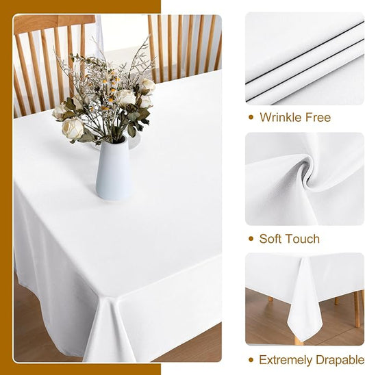 DWCN White Tablecloth Rectangle - 52 x 70 Inch - Waterproof Stain and Wrinkle Resistant Washable Tablecloth, Decorative Fabric Table Cover for Kitchen Dining Room Party and Outdoor Use, White