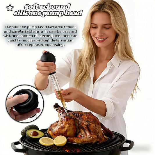Turkey Baster with Cleaning Brush, Meat Injector Syringe with Detachable Silicone Bulb, 304 Stainless Steel Needle and Basting Brush for Roasting Chicken, 22ml Capacity (Black)