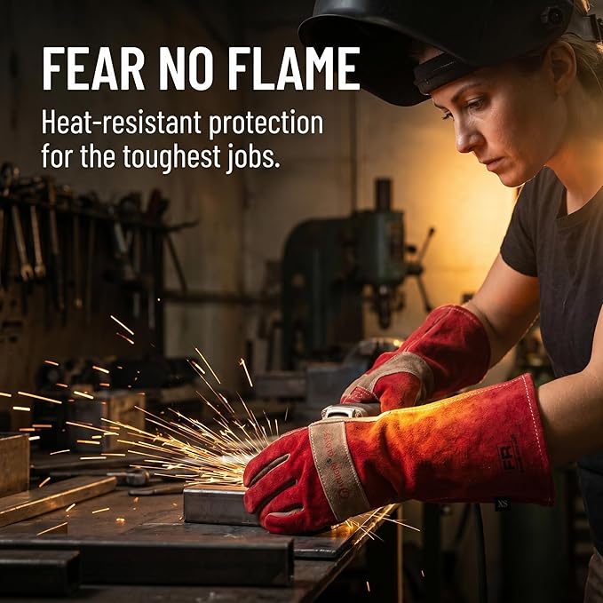 Long Leather Gloves for Women – Pink Heat-Resistant, Durable Work & Gardening Gloves for Pruning, Yard Work, Welding, BBQ, Cooking & Fireplace, Chainsaw, Camping, Woodworking, Outdoor Projects-Small