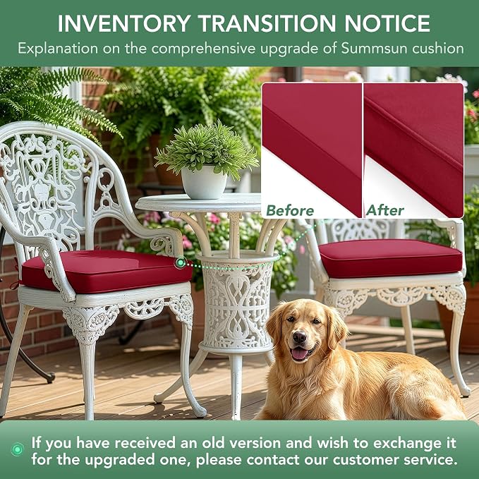 Outdoor Chair Cushions Set of 2: Waterproof & Fade Resistant Patio Furniture Cushions - 19 x 19 x 2 Inch Non Slip Round Corner Seat Cushion Pads with Removable Cover for Garden Yard Lawn, Burgundy