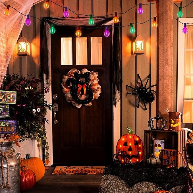 SUNSGNE 25FT Globe Outdoor Halloween String Lights G40 LED String Lights with 27 LED Shatterproof Clear Orange Green Purple Bulbs(2 Spare) for Patio Balcony Backyard Pergola Decor