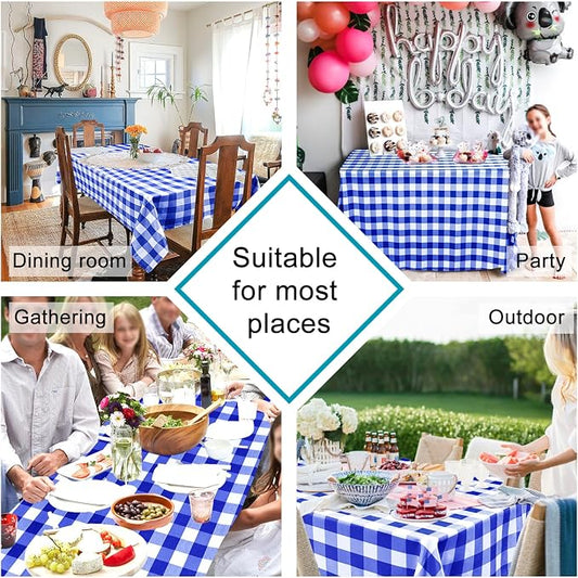 Hiasan 54 x 108 Inch Checkered Tablecloth Rectangle - Waterproof, Wrinkle Resistant and Washable Gingham Table Cloth for Outdoor Picnic, Kitchen and Holiday Dinner, Royal Blue and White