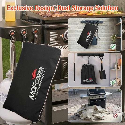 Exclusive Foldable 58 inch Grill Cover, 600D Heavy Duty Outdoor BBQ Cover for Weber Genesis II/EX/SX/LX 300 and Genesis 300 Series Weber 7130, 3-5 Burners Grill, Black