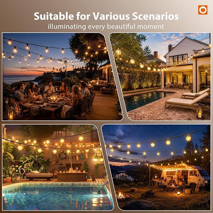 addlon 198FT Solar String Lights Outdoor, Waterproof, USB Charging | Dimmable, 3 Light Modes, Remote, 60+4 LED Bulbs, Easy Install, Ideal for Large Backyard, Garden, Wedding, Party, Camping