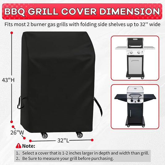 i COVER Grill Cover 30in, BBQ Grill Cover for Outdoor Grill, Waterproof BBQ Covers for Two Burner Small Vertical Smoker, Small Barbecue Cover for Grills with Collapsed Side Tables