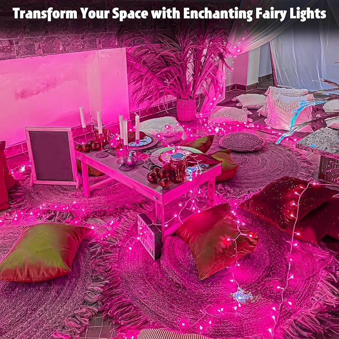 cshare String Lights Outdoor Waterproof 9.8ft 30 LED, Pink Fairy Lights Battery Operated with Timer Clear Wire for Indoor & Outdoor Christmas Valentine's Day Decorations Garland Party2 Packs