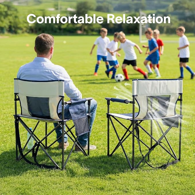 Alvantor Heavy Duty Folding Camping Chair, 300LBS Support Portable Outdoor Chair for Adults Big & Tall, Breathable Mesh, Wide Seat, Sturdy Armrests with Storage Pocket for Camping, Sports Events