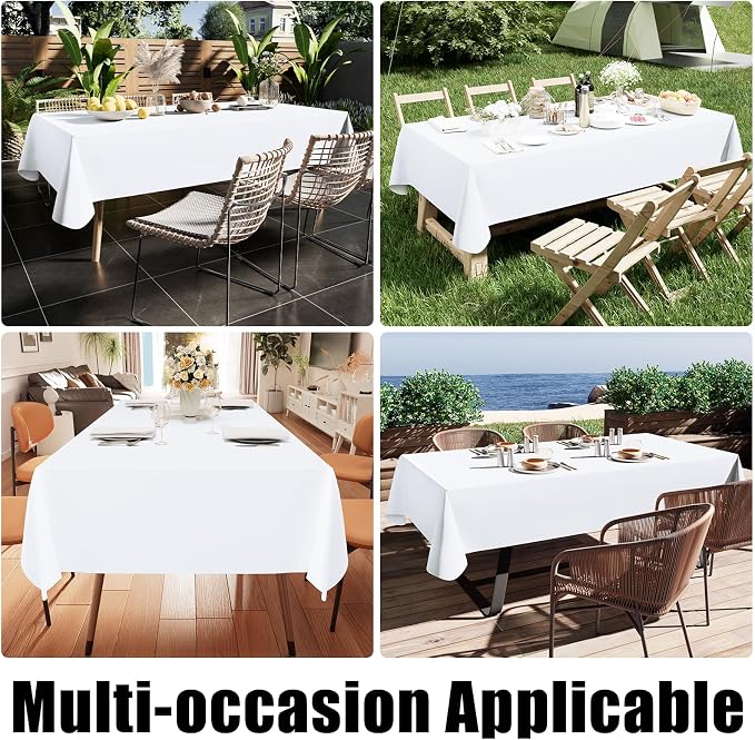 Smiry Rectangle Table Cloth 52x70 Inch, Waterproof Wipeable Vinyl Tablecloths Protector, Oil Spill Proof Plastic Table Cover for Dining, Picnic, Camping, Outdoor, White
