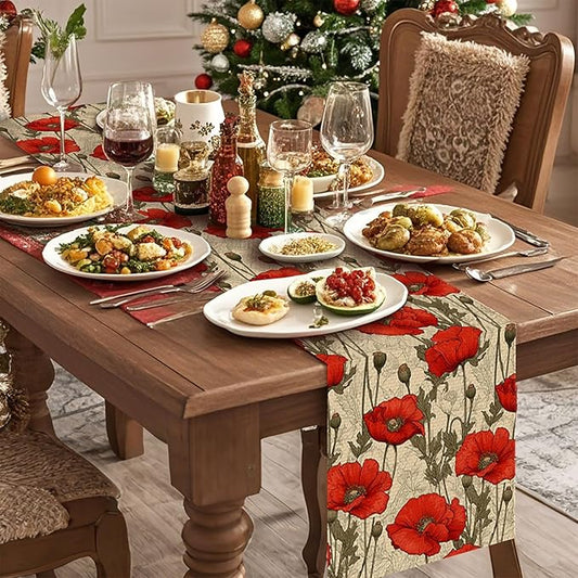 Poppy Table Runner,Dining Decor for Kitchen Coffee Table Family Dinners Holiday Parties Wedding Events Decor(13x72 inch)