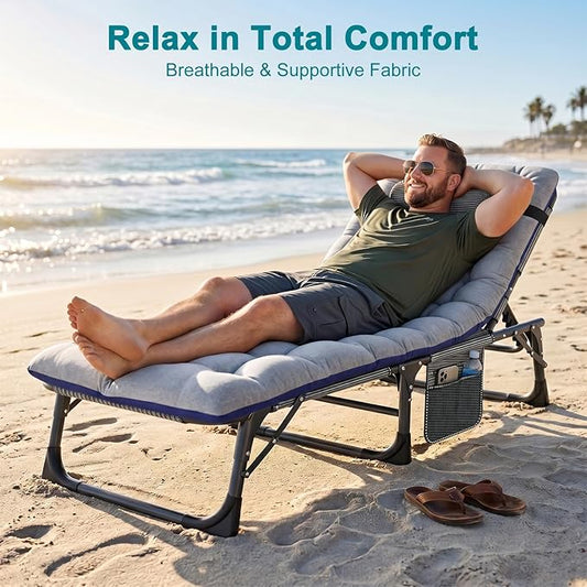 ABORON 2PK Heavy Duty Tanning Chair, 5-Gear Outdoor Folding Chaise Lounge Chair with Cushion,Portable Beach Lounge Chair for Outdoor Sunbathing Patio Pool Lawn Deck Poolside