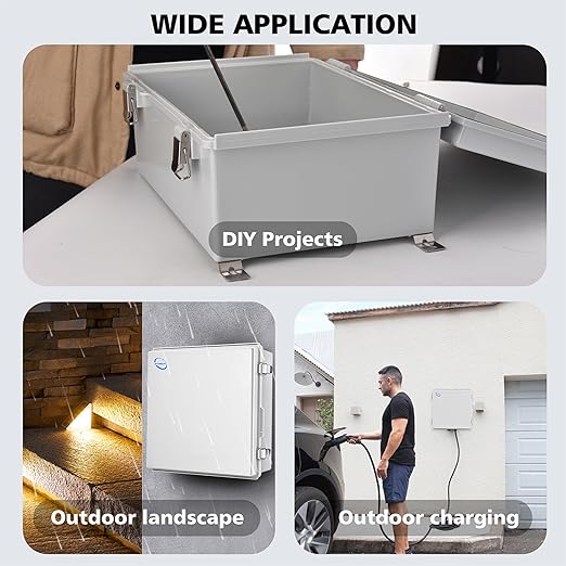 RTHIEAI Waterproof Outdoor IP67 Junction Box (13"x13"x5.1") with Mounting Plate, Hinged Grey Cover and Wall Brackets - Weatherproof ABS Plastic Electrical Enclosure for DIY Projects (330x330x130mm)