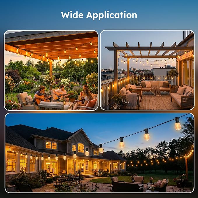 GvvooHome 150FT Outdoor String Light with S11 Plastic Bulbs, Low-Voltage LED Patio Light with App & Remote, Music Sync, 4 Lighting Modes, Dimmable & Waterproof for Backyard, Porch, Garden, Deck, Party