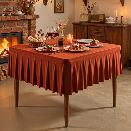 PARTISKY Rust Spandex Square Tablecloths 34x34 Inch, 2 Pack Wrinkle Free Fitted Card Table Cloth Stretch Square Table Cover for Kitchen Dinner, Holiday Party, Wedding Banquet, Display Trade Show