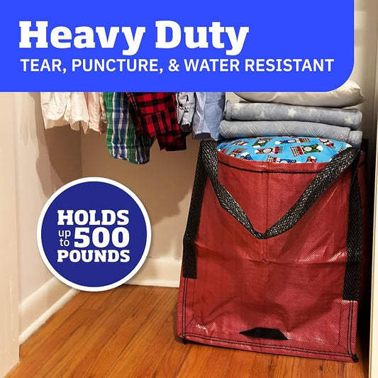 DURASACK Heavy Duty Storage Tote Bag 22-Gallon, Red | Rugged Woven Polypropylene Moving Bag, Reusable Self-Standing Design, Holds up to 500 Pounds