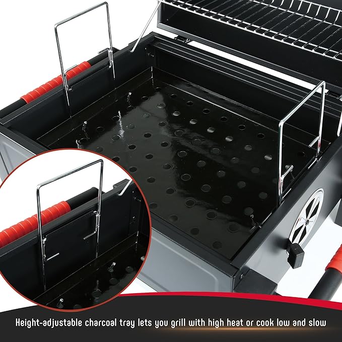 Feasto Portable Tabletop Charcoal Grill, 354 Sq.In Cooking Area with Cast Iron Grates & Temp Gauge, Small BBQ Grill for Camping, Picnic, RV, Outdoor Patio, Grey