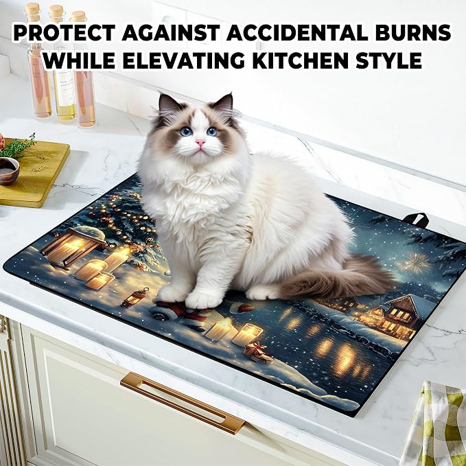 Christmas Stove Top Cover Snowman Stove Top Cover for Home Decoration Kitchen Pad Non-Stick Washable Cooktop Covers Countertop Protector Keep Stove Clean 28"x20" (Snowhouse)