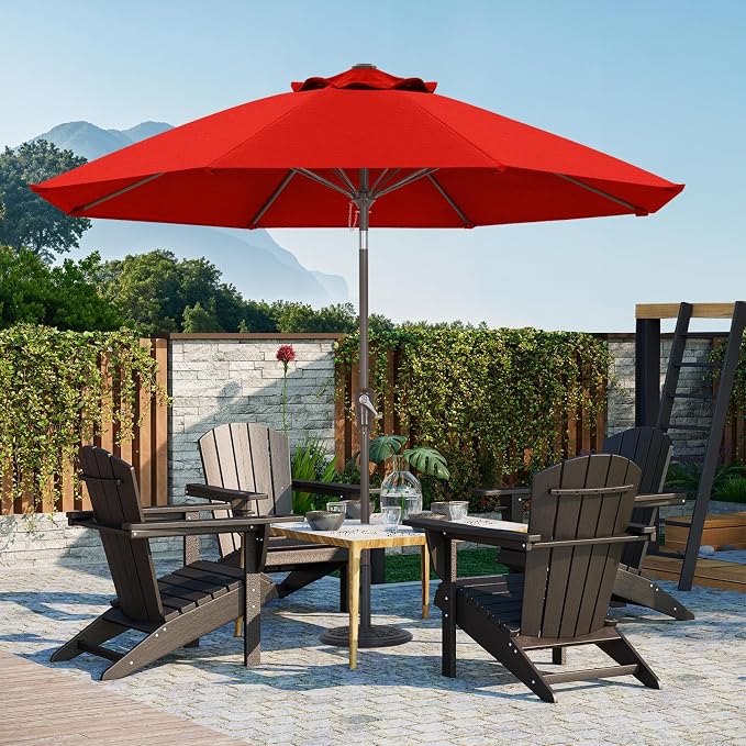 ABCCANOPY 10-Year No Fading 9FT Acrylic Outdoor Patio Umbrella(Red) | Fade & UV Resistant Fabric,8 Fiberglass Ribs,Wind Vent,Crank Lift & Tilt,Outdoor Table Umbrella for Deck,Backyard,Yard