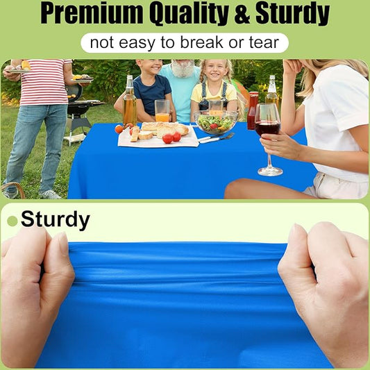 Smiry Disposable Table Cloth - 6 Pack, 54 x 108 Inch Waterproof Rectangle Tablecloths for Parties, Decorative Plastic Table Cover, Leakproof & Sturdy, Blue