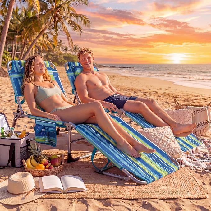 Goplus Tanning Chair, Folding Beach Lounge Chair with Face &Arm Hole, 4-Position Adjustable,Removable Pillow,Side Pocket, Sunbathing Chair, Portable Outdoor Lounge Chair for Patio Pool Lawn