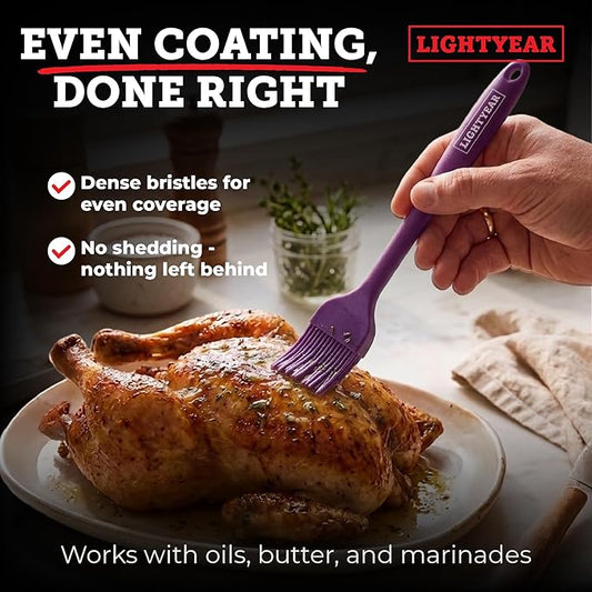 Lightyear Silicone Basting Pastry Brush Set (2 Pcs) ❘ 450°F Heat Resistant Oil Brush for Your Kitchen - Ideal For BBQ’s, Baking & Cooking 100% Food Grade Silicone - BPA Free & Dishwasher Safe (Purple)