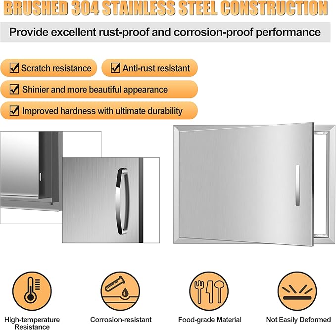 Outdoor Kitchen Doors 27W x 20H Inch, Single BBQ Access Door 304 Stainless Steel for Outdoor Kitchen Cabinet Grill Station or BBQ Island