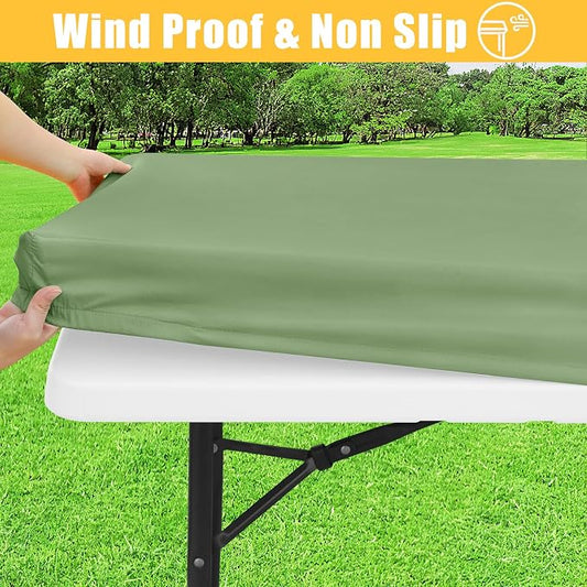 Rectangle Table Cloth, Waterproof Elastic Fitted Tablecloth for 4 Foot Folding Tables, Washable Polyester Tablecloths for Picnic, Camping, Outdoor (Green, 30"x48")