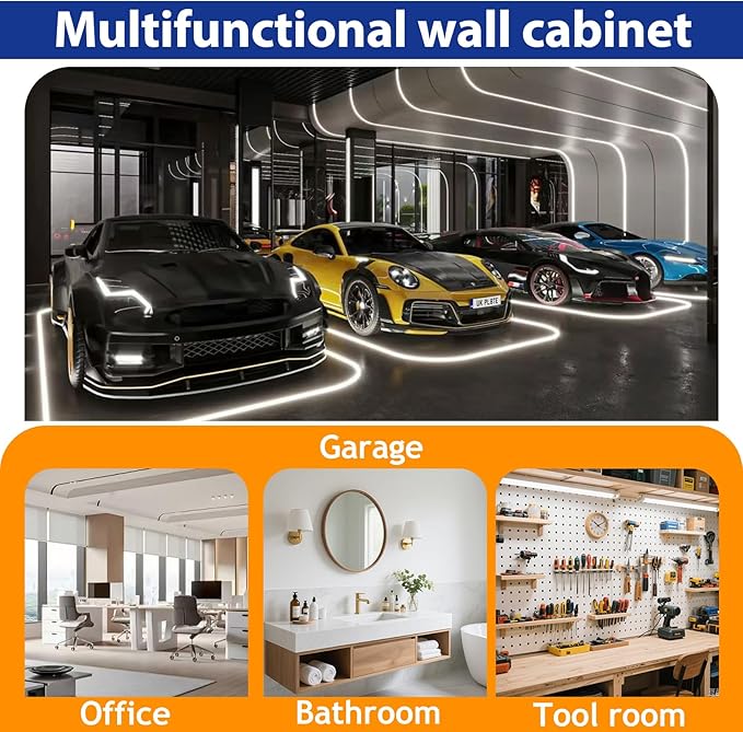 GAIOUS Metal Garage Wall Cabinet with Lock, Wall Mounted Steel Tool Cabinet with Door and Shelf, Medicine Cabinet with Open Area, Hanging Cabinet for Garage Warehouse Bathroom Kitchen, White