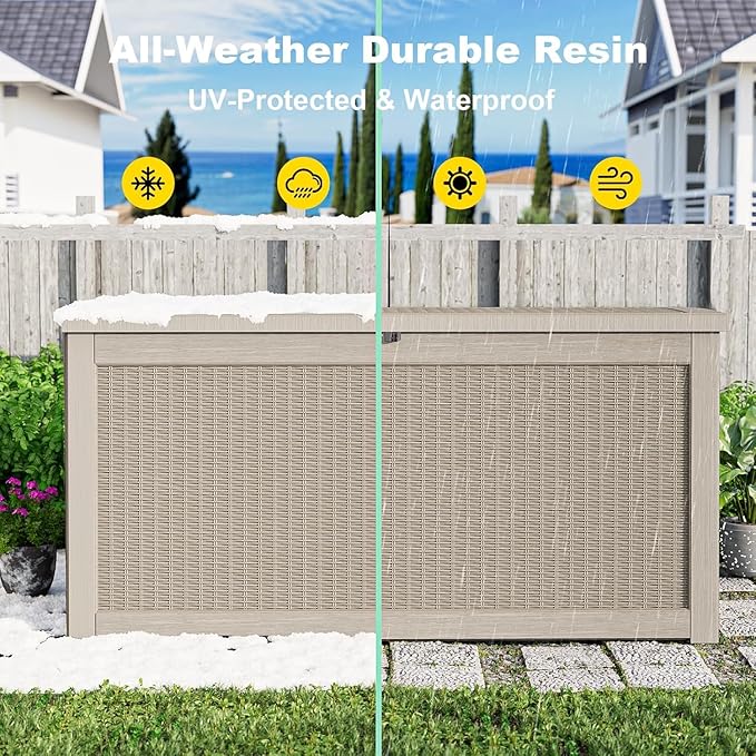 320 Gallon Outdoor Storage Box,Large Waterproof UV Resistant Deck Box,Lockable Storage Container for Patio Furniture Cushions Garden Tools and Pool Accessories(Gray,320 Gallon)