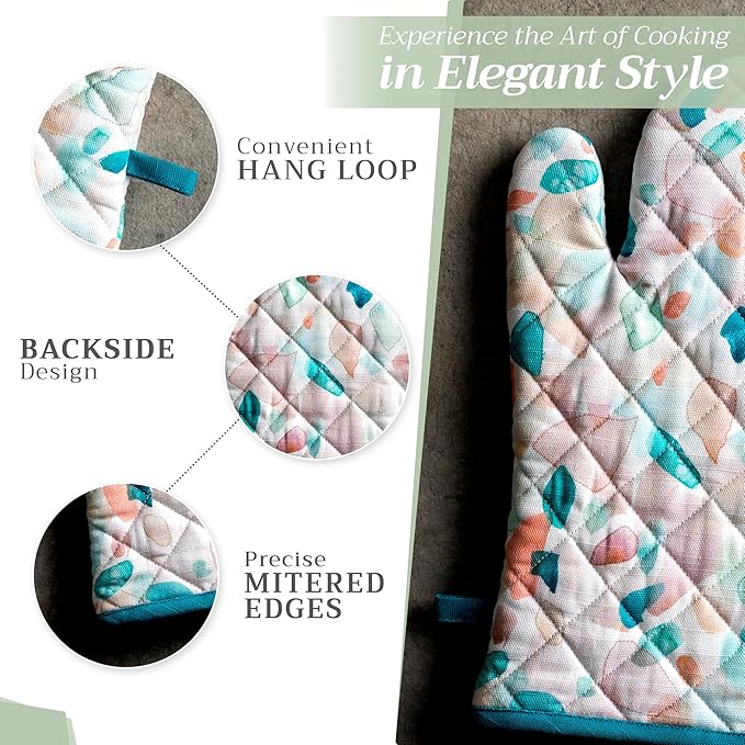 Maison d'Hermine Oven Gloves 100% Cotton Oven Mitt 7" x 13" with Loop Heat Resistant BBQ Cooking Gloves Baking Grilling Kitchen Hotel Home Farmhouse Spring Summer (Pack of 1, Summer Picnic)
