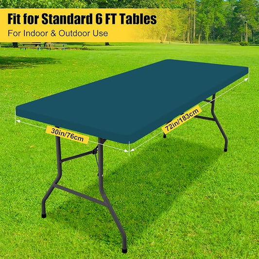 Smiry Rectangle Tablecloth, Elastic Fitted Flannel Backed Vinyl Tablecloths for 6ft Folding Tables, Waterproof Wipeable Table Covers for Indoor, Outdoor, Camping and Picnic (Peacock Blue, 30"x72")