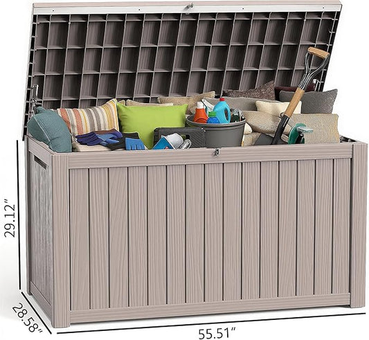 200 Gallon Deck Box Large Outdoor Storage Box Waterproof for Patio Furniture,Outdoor Cushions,Garden Tools and Pool Supplies,Weatherproof(Grey,200Gallon)