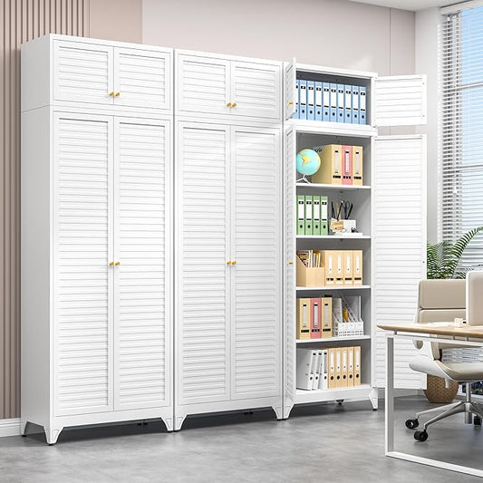 Polup Kitchen Pantry Cabinet, 90" Tall Metal Storage Cabinet, Food Pantry cabinets with Doors and Shelves, Steel Cabinets for Living Room, Dining, White,16" D x 32" W x 90" H, Assembly Required