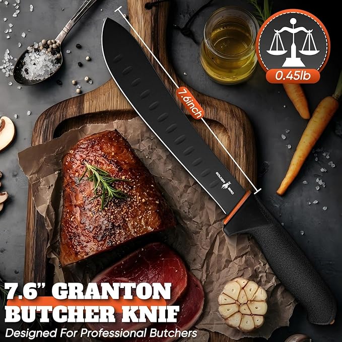 Golden Bird Butcher Knife 8″ - Bullnose Carving Knives with Non-Slip Handle, Large Meat Knives with German Stainless Steel, Gift for Men