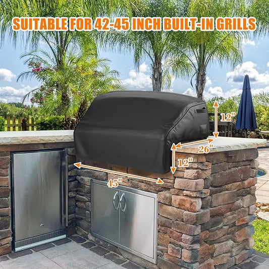 Grisun 45 Inch Built-in Grill Cover for Bull Built in Gas Grills 42-45 inch, Grill Cover for Outdoor Grill, Bull Outdoor Kitchen & Grill Head Cover, Heavy Duty Waterproof BBQ Grill Cover with Handle