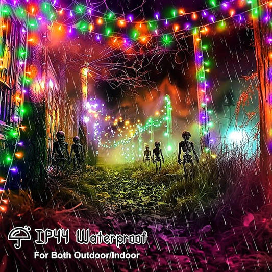 Halloween Lights Battery Operated Indoor Outdoor with Timer Waterproof Total 100LED 33ft for Halloween Decorations 16.4Ft*2, 50LED*2 for Halloween Decor, Orange&Purple&Green