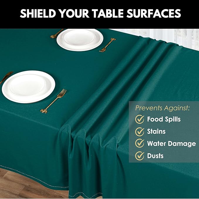Rectangle 52"x70" Table Cloth 100% Cotton Washable Table Cover Decorative Tablecloths for Gifts, Dining, Buffet Party & Camping - Teal Green