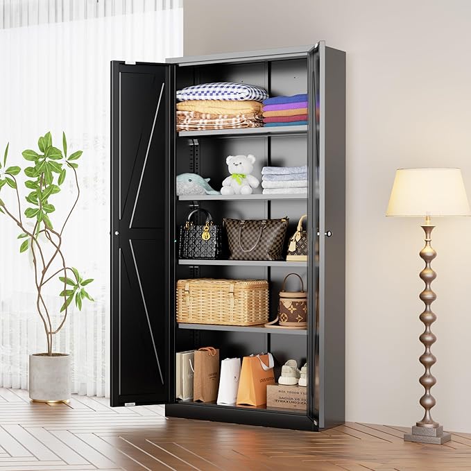 INTERGRAET 63" H Pantry Cabinet, Metal Kitchen Pantry Cabinets with 2 Doors and 4 Shelves, Farmhouse Food Storage Cabinets, Large Pantry Cabinets for Home,Kitchen,Living Room/Dining