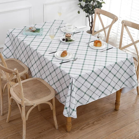 Heavy Duty Vinyl Tablecloth with Flannel Backing Waterproof Oil-Proof Plastic Table Cloth Stain-Resistant Wipeable Rectangle or Square Table Cover for Indoor and Outdoor (Green Plaid,54x54 Inch)
