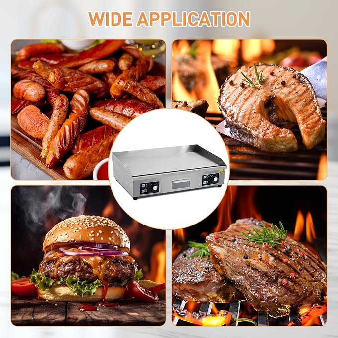Garvee 29 In Commercial Electric Griddle, Flat Top Grill Countertop Griddle | 3000W 110V Non-Stick Stainless Steel Teppanyaki Grill for Restaurant Kitchen Outdoor BBQ