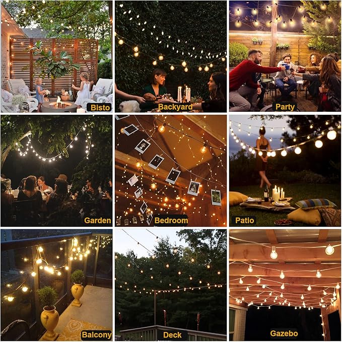 Outdoor String Lights Waterproof Patio LED 100FT G40 Globe String Lights with 53 Shatterproof Clear Bulbs(3 Extra) for Indoor/Outdoor Wedding Pergola Gazebo White String Lights