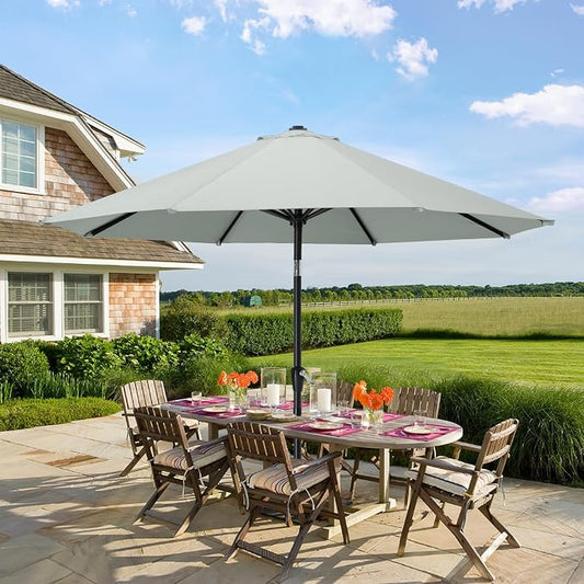 MASTERCANOPY 9ft Patio Umbrella with Tilt & Crank, Light Gray | 8 sturdy ribs;UV/water resistant;Vent;easy setup;for garden/deck/backyard/pool