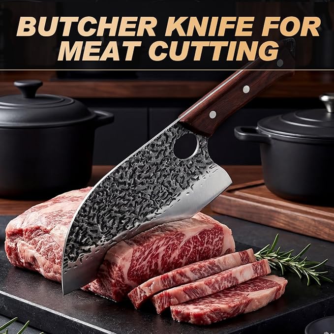 Viking Knife, Butcher Knife Set Hand Forged Boning Knives, Japanese Serbian Chef knives Kitchen Chopping for Meat Cutting Chefs Cleaver Camping Cooking, BBQ, Gifts for Men
