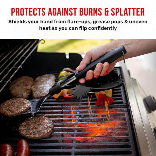 Grillbot Heat Resistant BBQ Heat Shield for Utensils, Protect Hands from Burns, Splatter & Flare-Ups, BPA-Free Silicone, Dishwasher Safe, Universal Fit, Perfect Grill Gift for Men (Black, Eagle)