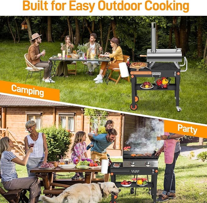 Heavy Duty Folding Grill Cart with Cover & Wheels | Compatible with 17/22" Blackstone Griddle, Mobile Outdoor Grill Stand with Large Storage for Camping, RV & Backyard Parties
